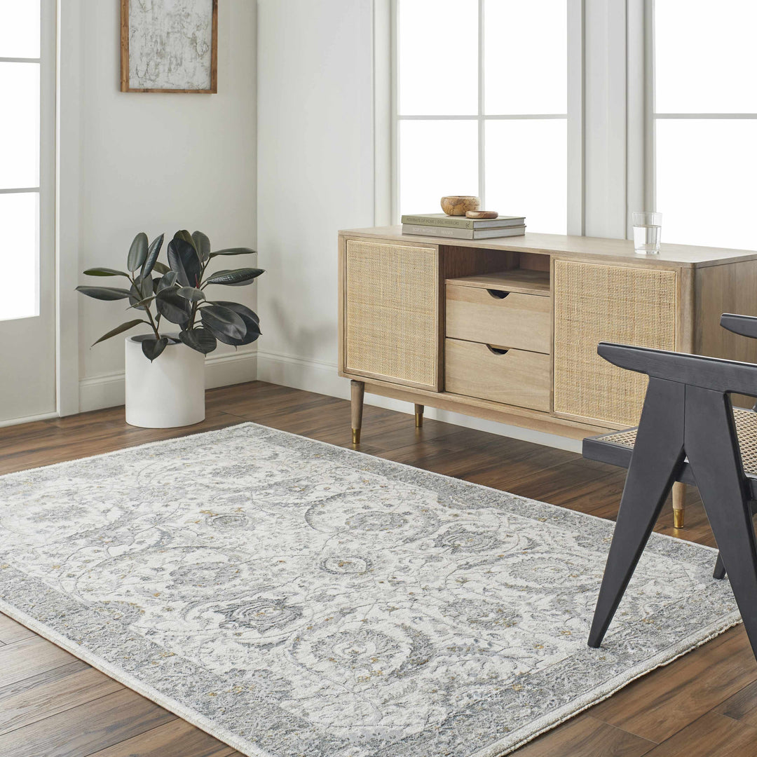 Gauge Traditional Oriental Design Ivory & Gray Rug