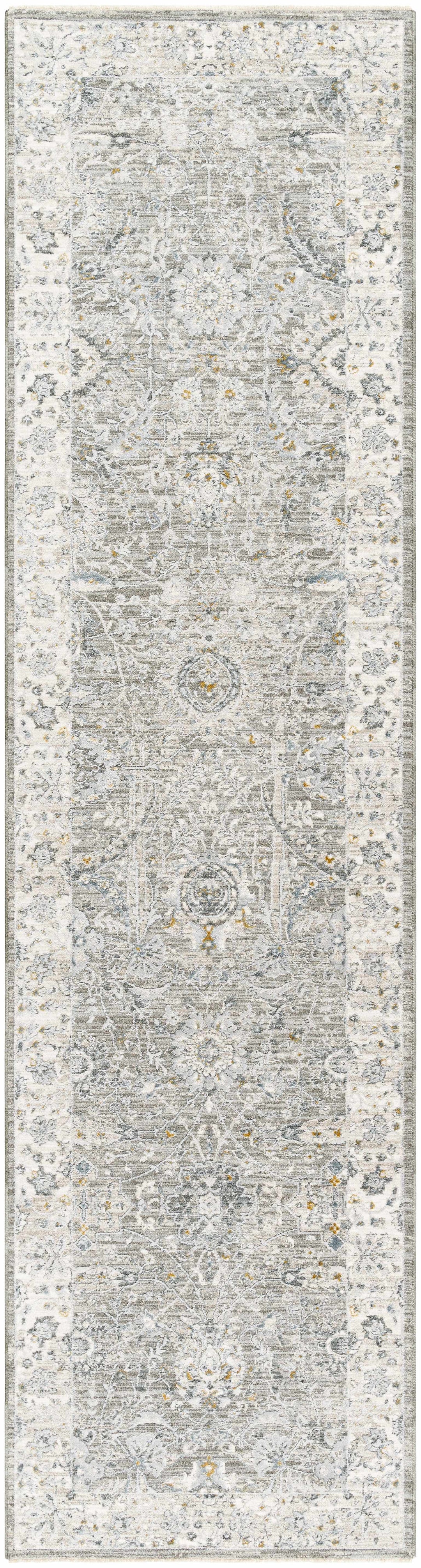 Gauge Traditional Style Gray Blue Rug with Fringes