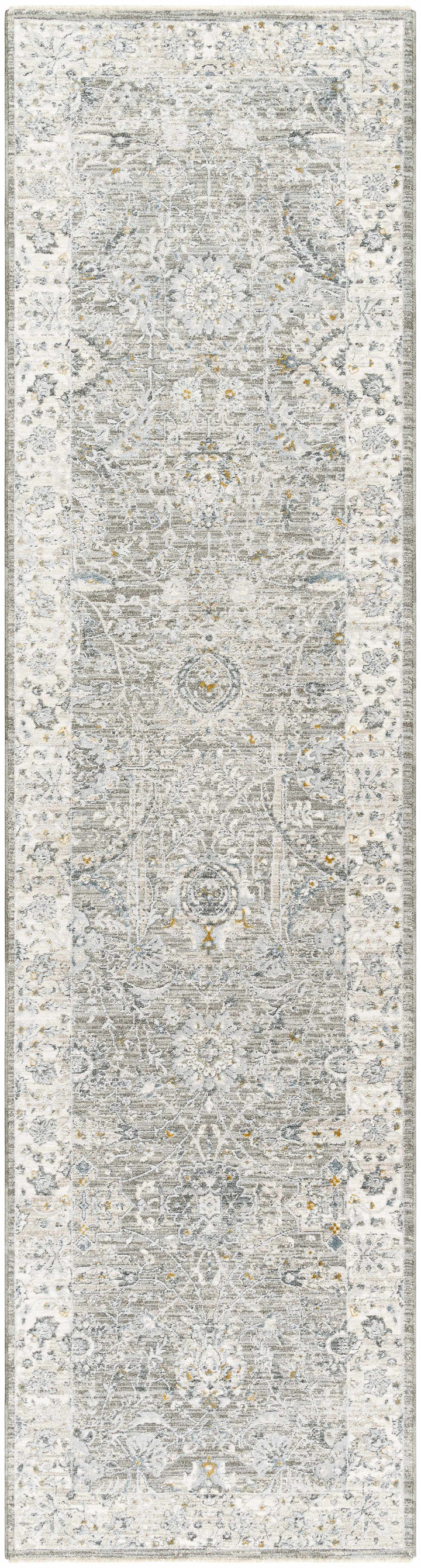 Gauge Traditional Style Gray Blue Rug with Fringes