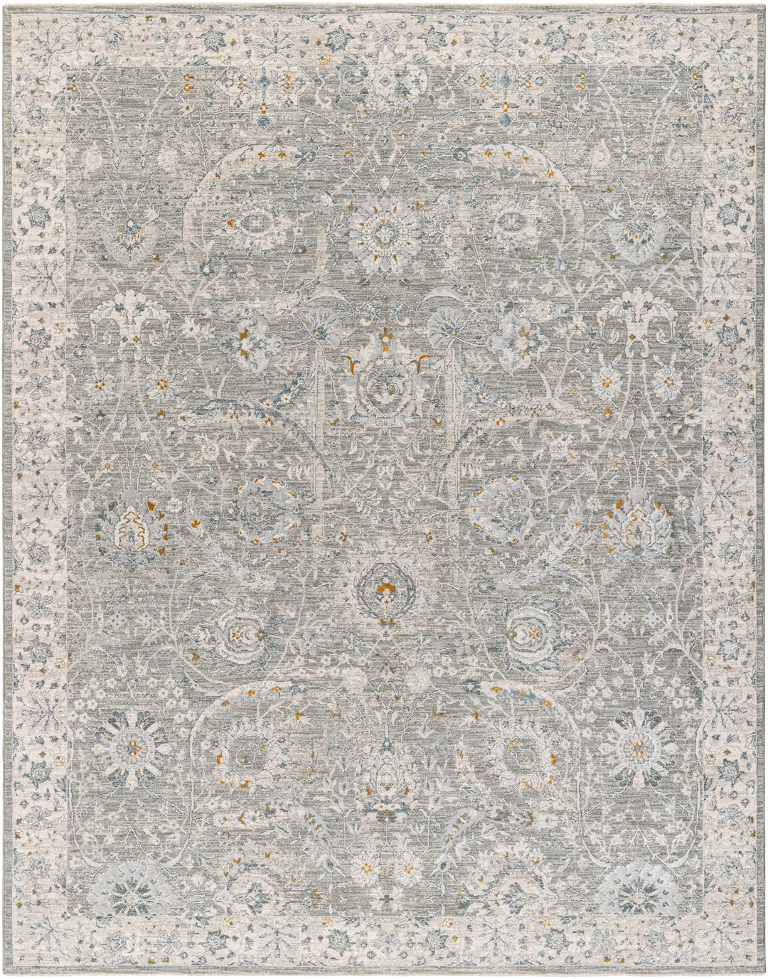 Gauge Traditional Style Gray Blue Rug with Fringes