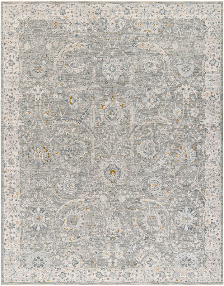 Gauge Traditional Style Gray Blue Rug with Fringes
