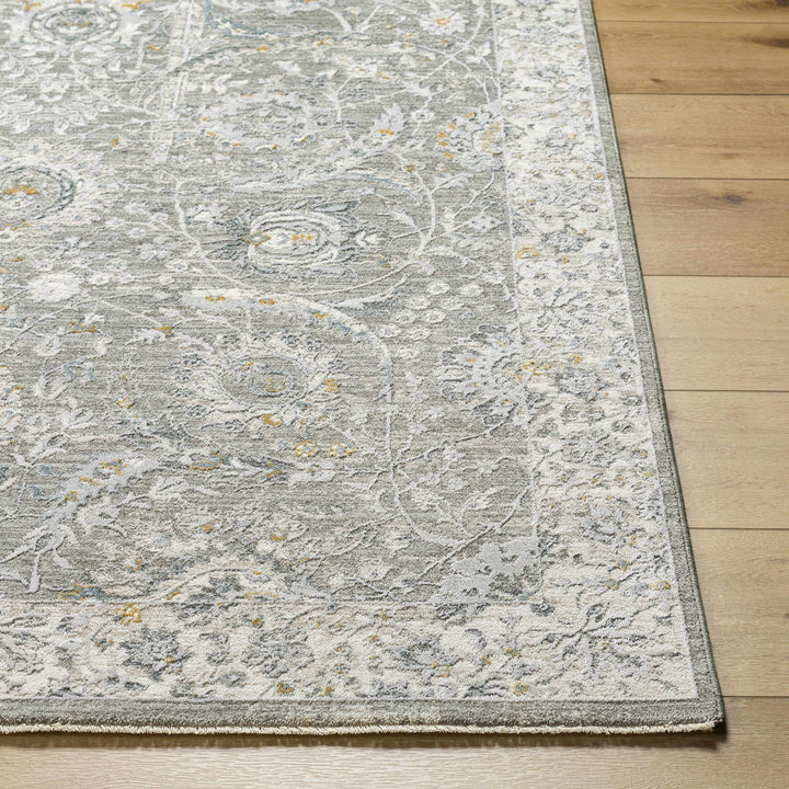 Gauge Traditional Style Gray Blue Rug with Fringes
