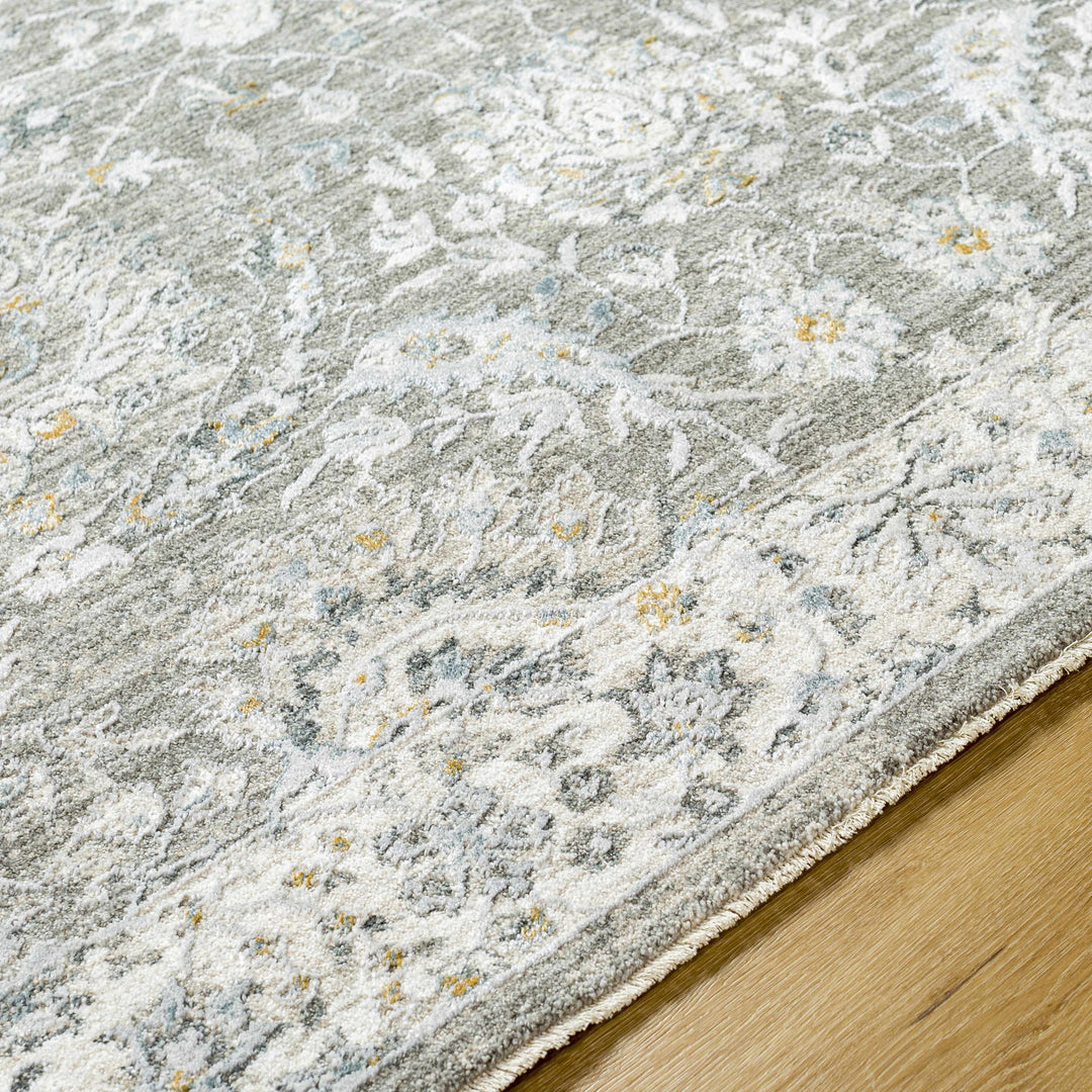 Gauge Traditional Style Gray Blue Rug with Fringes