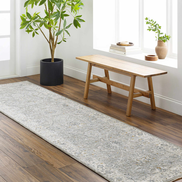 Gauge Traditional Style Gray Blue Rug with Fringes