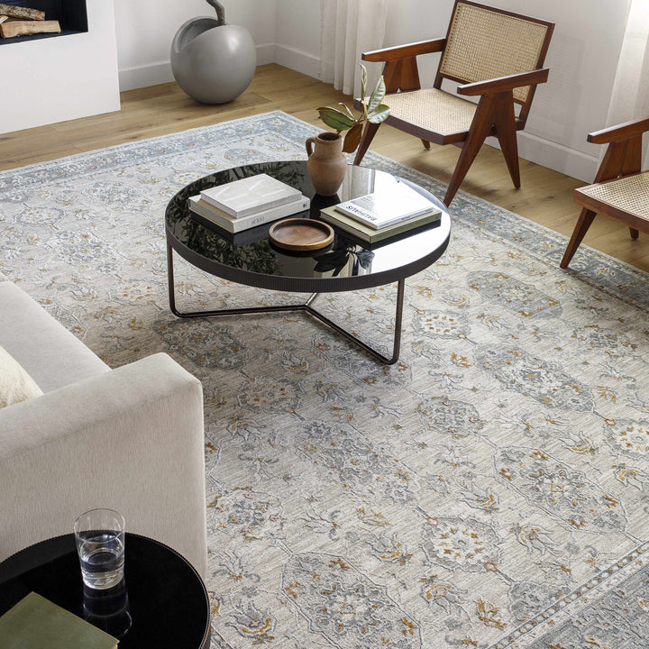 Greco Traditional Medallion Design Gray Area Rug