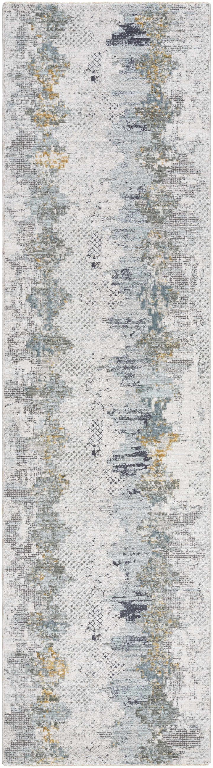 Lalo Modern Abstract Design Ivory And Green Rug with Fringes
