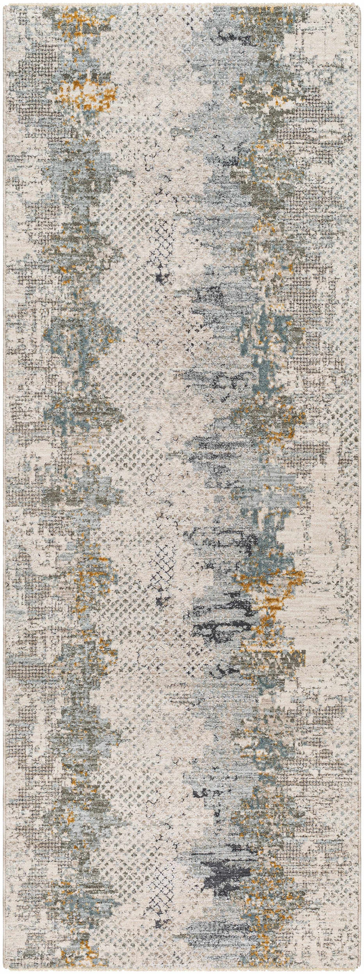 Lalo Modern Abstract Design Ivory And Green Rug with Fringes