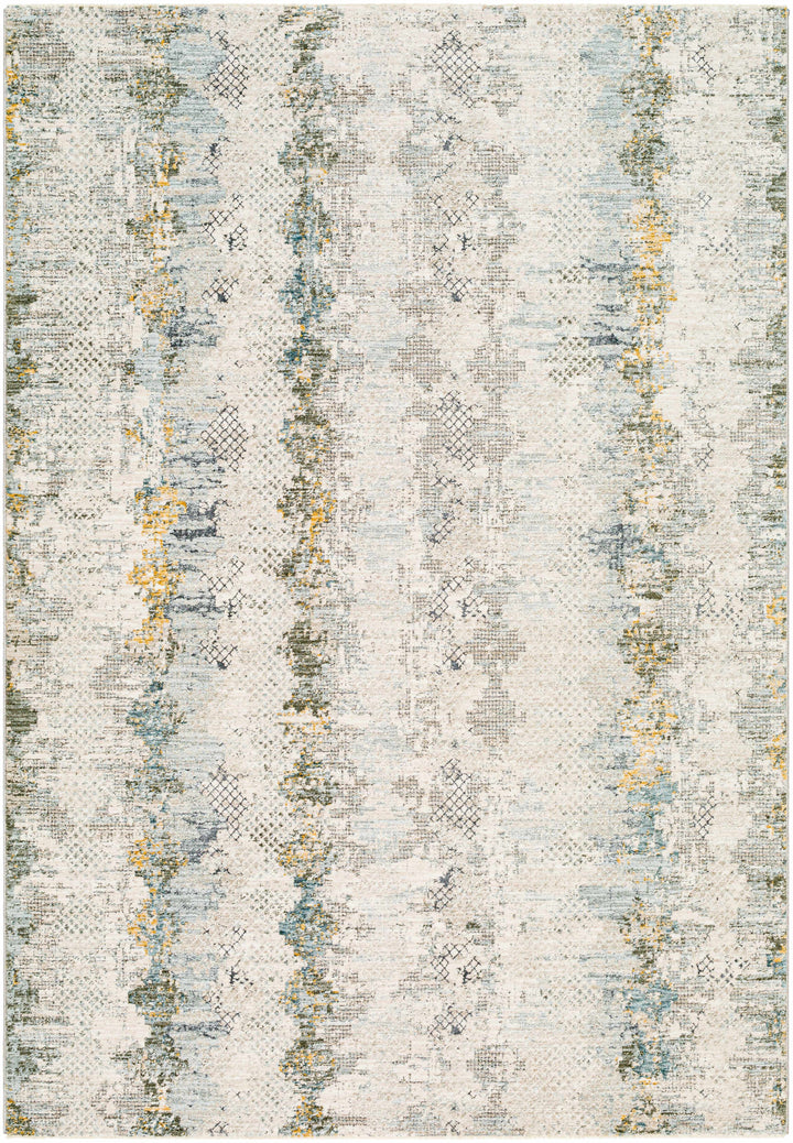 Lalo Modern Abstract Design Ivory And Green Rug with Fringes