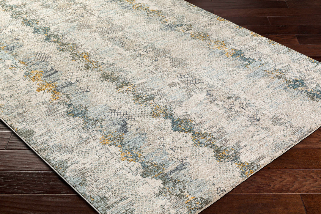 Lalo Modern Abstract Design Ivory And Green Rug with Fringes
