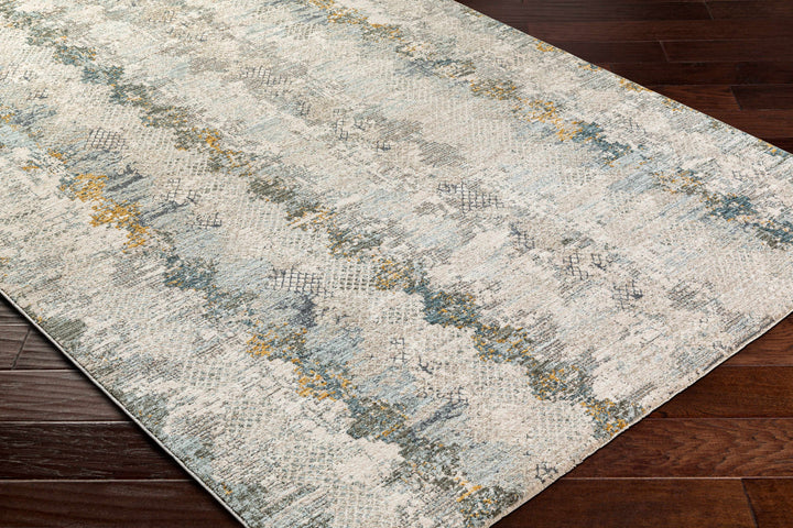 Lalo Modern Abstract Design Ivory And Green Rug with Fringes