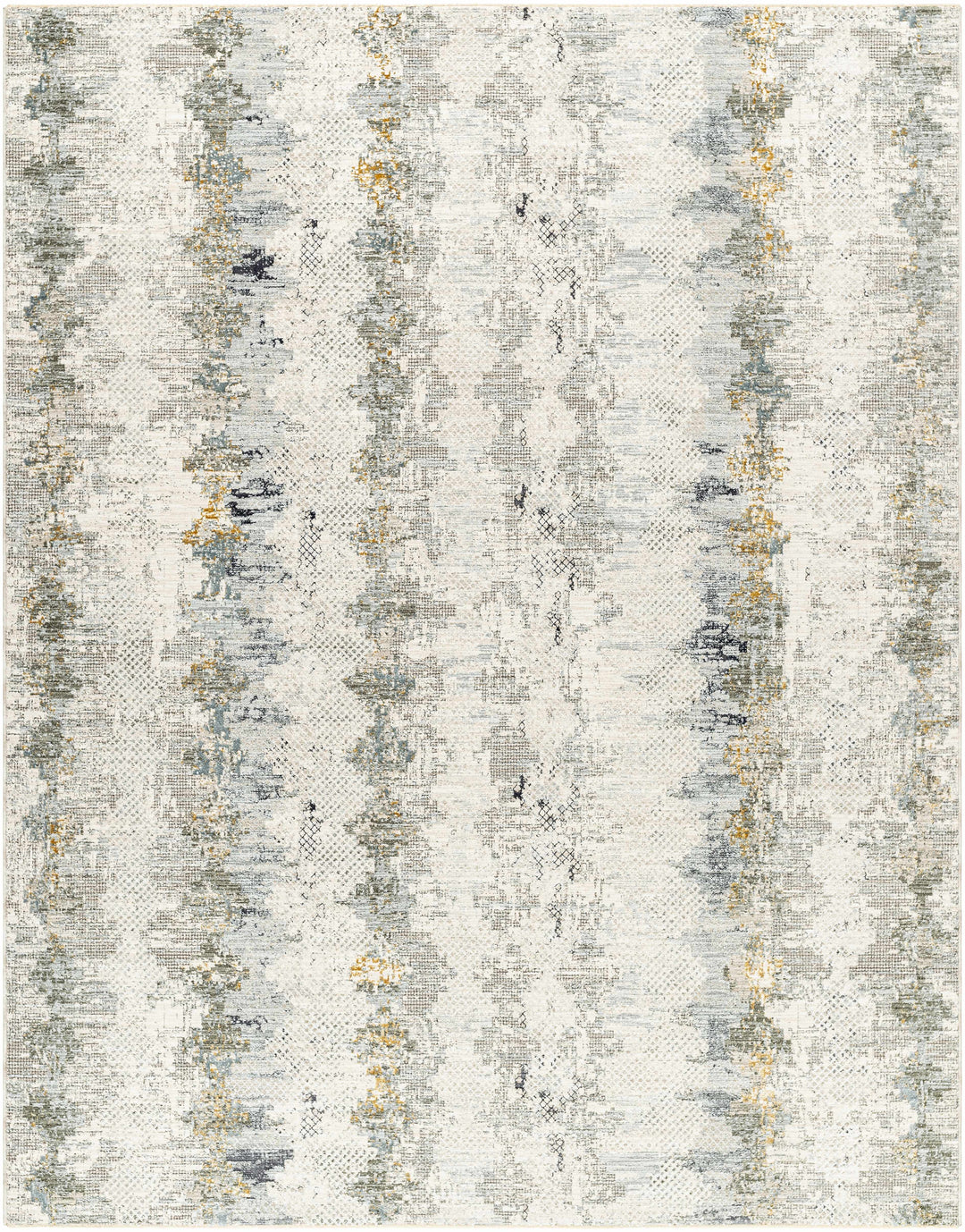 Lalo Modern Abstract Design Ivory And Green Rug with Fringes