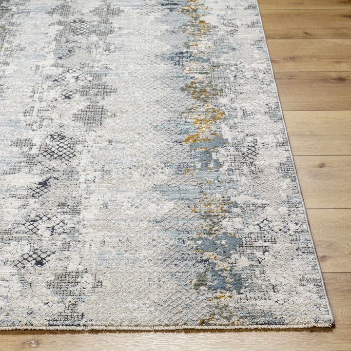 Lalo Modern Abstract Design Ivory And Green Rug with Fringes