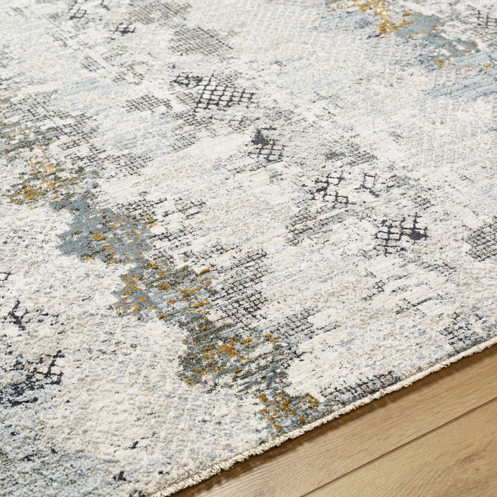 Lalo Modern Abstract Design Ivory And Green Rug with Fringes