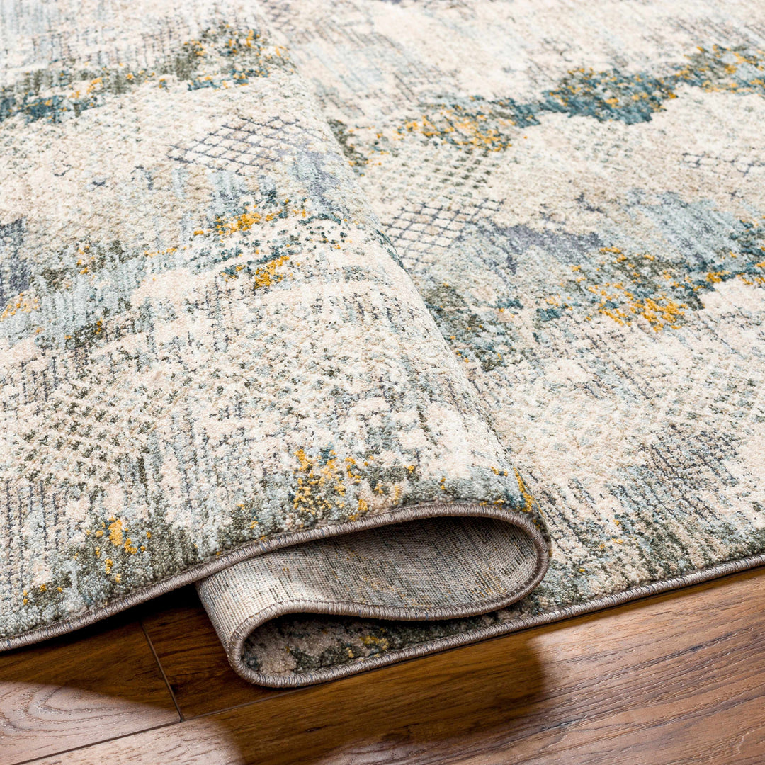 Lalo Modern Abstract Design Ivory And Green Rug with Fringes