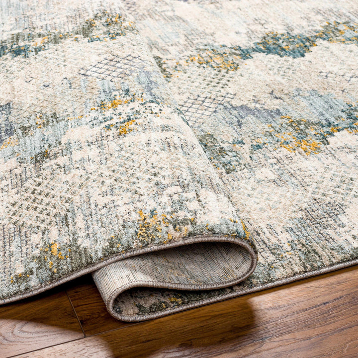 Lalo Modern Abstract Design Ivory And Green Rug with Fringes