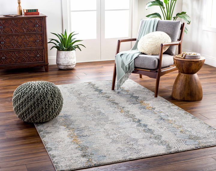 Lalo Modern Abstract Design Ivory And Green Rug with Fringes