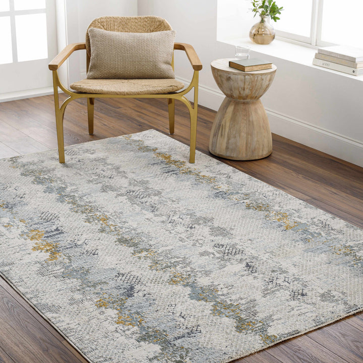 Lalo Modern Abstract Design Ivory And Green Rug with Fringes