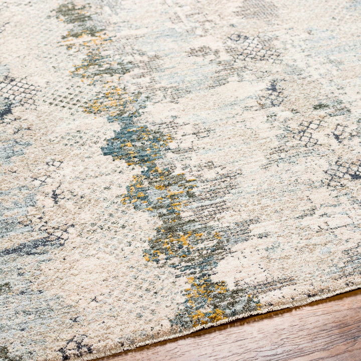 Lalo Modern Abstract Design Ivory And Green Rug with Fringes