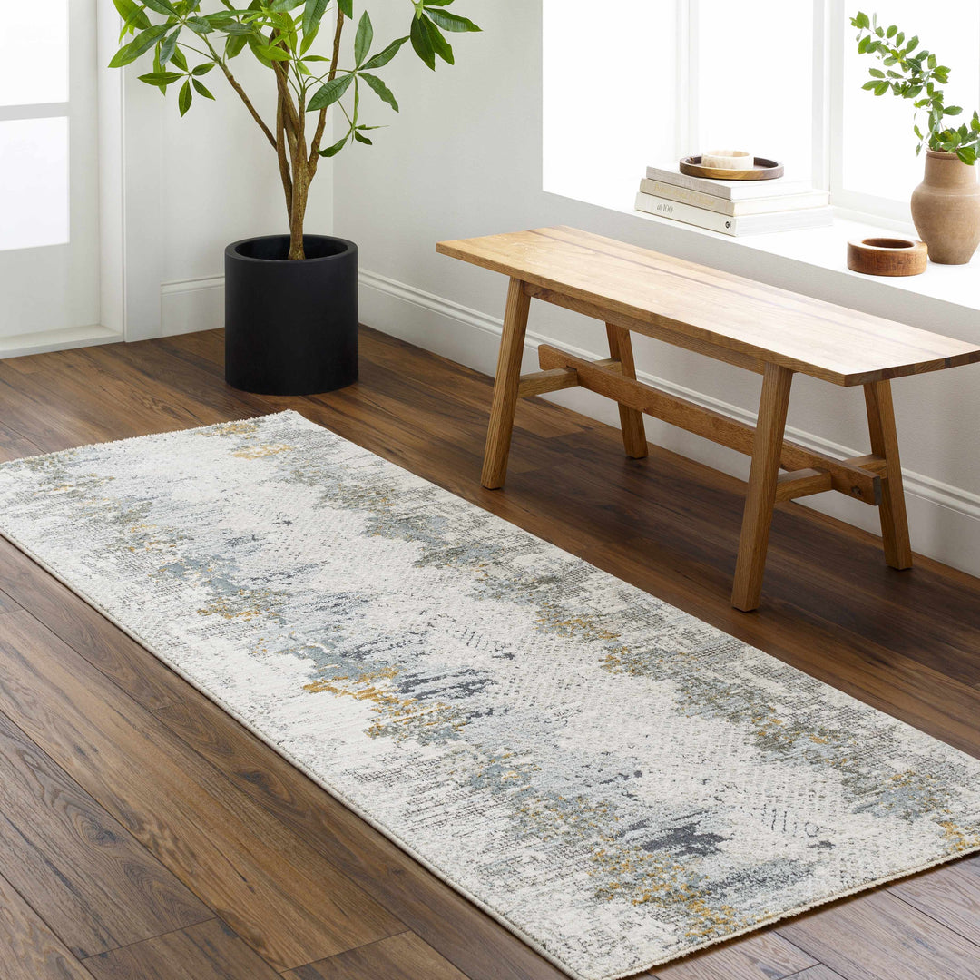 Lalo Modern Abstract Design Ivory And Green Rug with Fringes