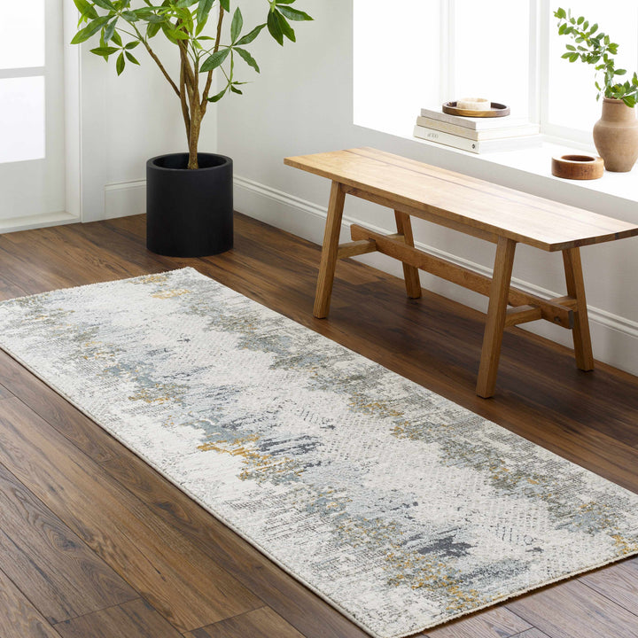 Lalo Modern Abstract Design Ivory And Green Rug with Fringes