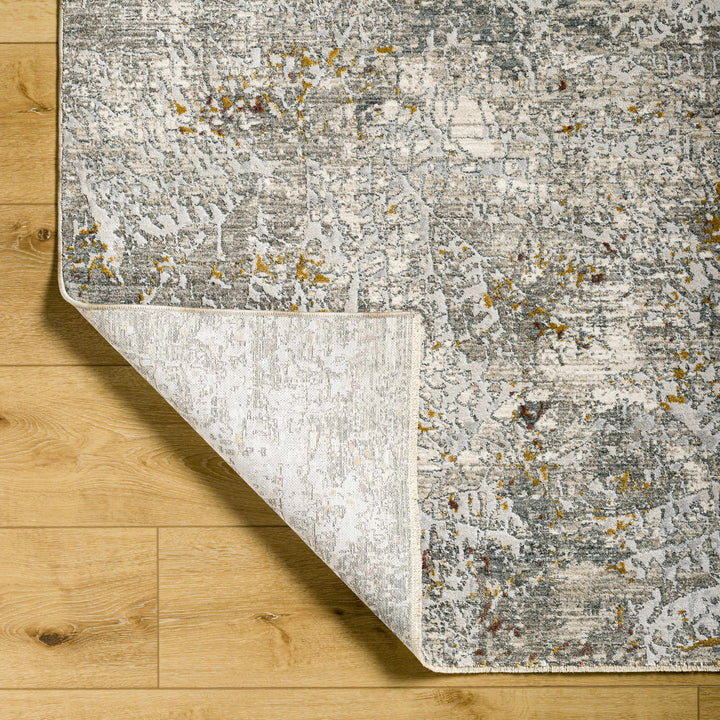 Moke Modern Abstract Design Beige & Gray Rug with Fringes