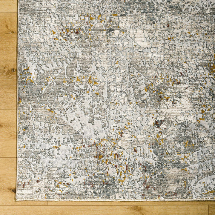 Moke Modern Abstract Design Beige & Gray Rug with Fringes