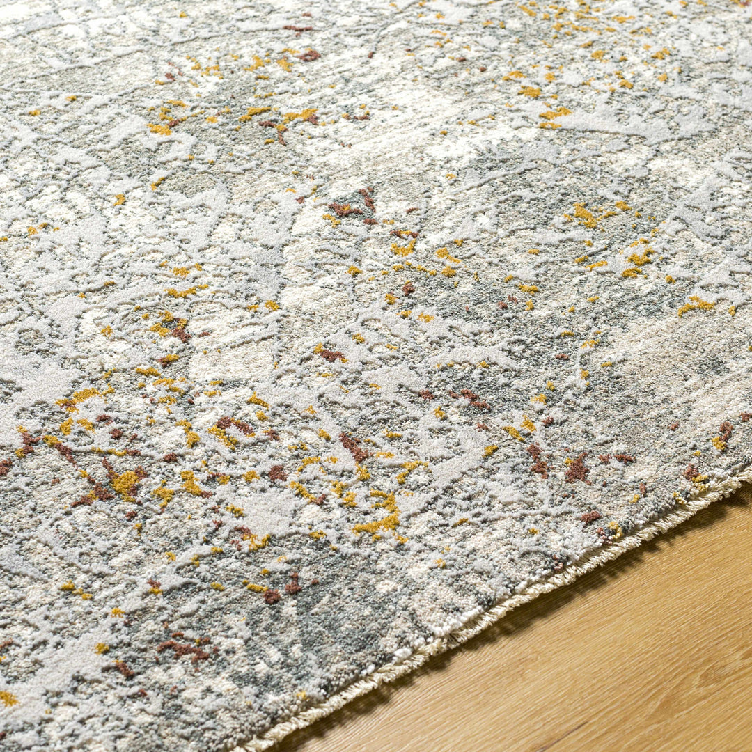 Moke Modern Abstract Design Beige & Gray Rug with Fringes
