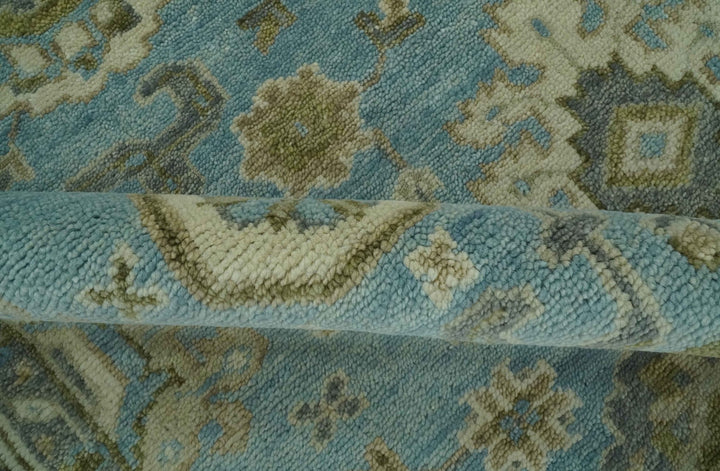 Sea Blue, Green and Ivory 8x10 Hand Knotted Traditional Oriental Oushak wool rug - The Rug Decor