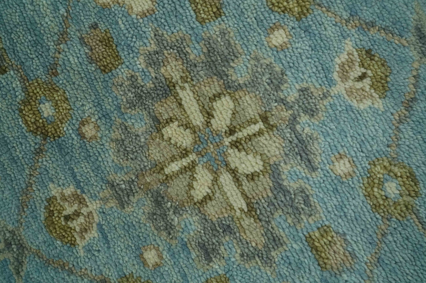 Sea Blue, Green and Ivory 8x10 Hand Knotted Traditional Oriental Oushak wool rug - The Rug Decor