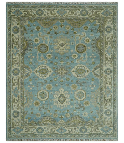 Sea Blue, Green and Ivory Hand Knotted Traditional Oushak Custom Made wool rug - The Rug Decor