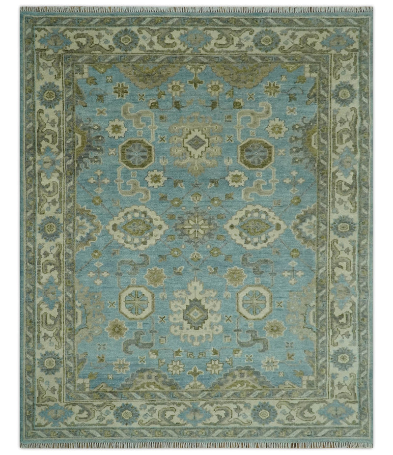 Sea Blue, Green and Ivory Hand Knotted Traditional Oushak Custom Made wool rug - The Rug Decor