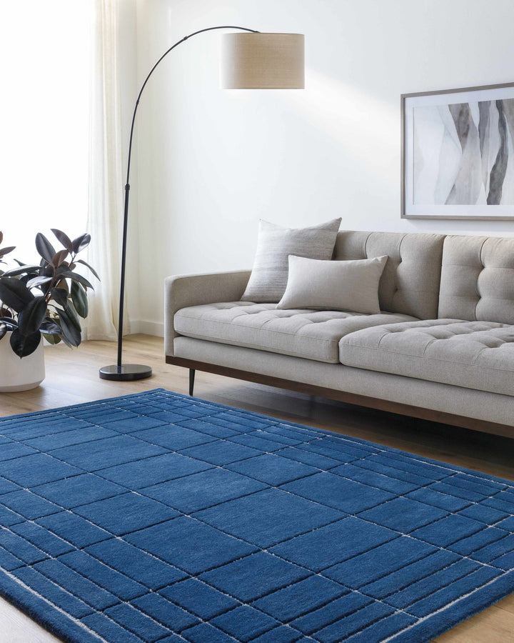 Sedna Modern Geometrical Blue Wool Area Rug - The Rug Decor