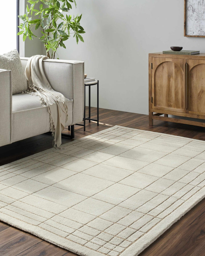 Sedna Modern Geometrical Ivory And Tan Wool Area Rug - The Rug Decor