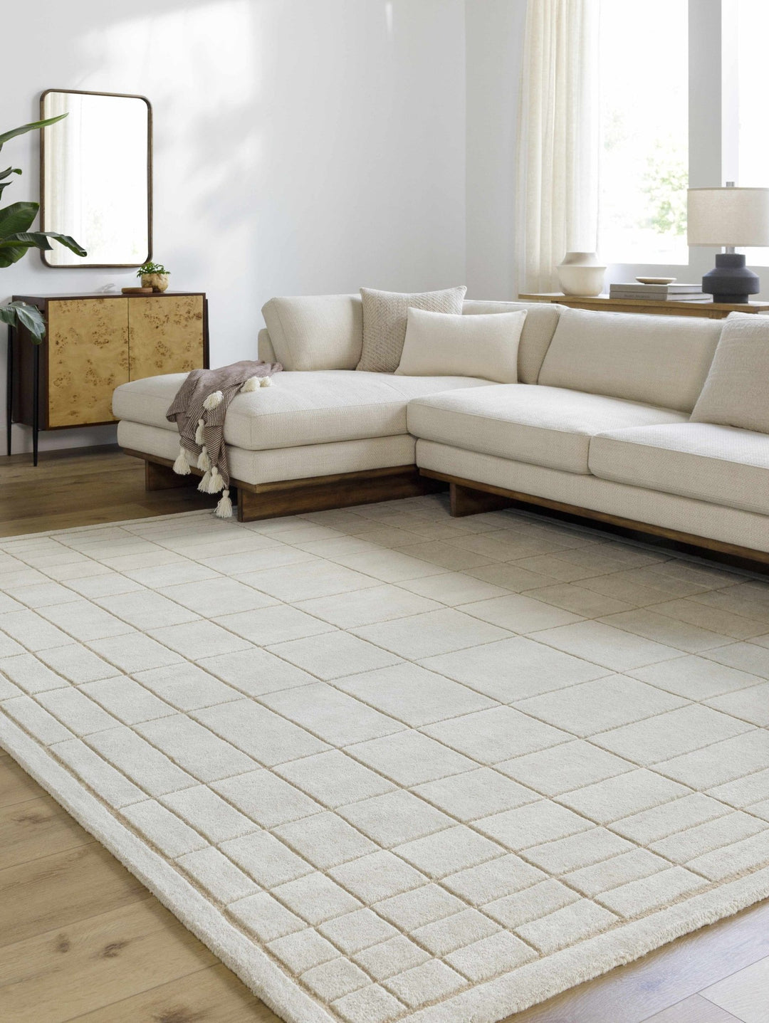 Sedna Modern Geometrical Ivory And Tan Wool Area Rug - The Rug Decor