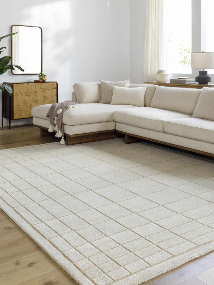 Sedna Modern Geometrical Ivory And Tan Wool Area Rug - The Rug Decor