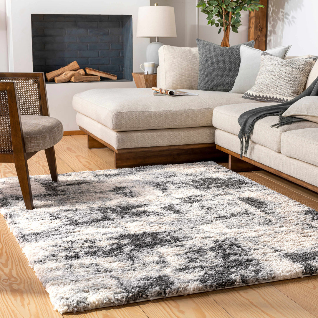 Selcuklu Modern Abstract Design Ivory And Charcoal Area Rug