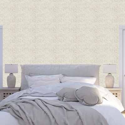 Self - adhesive Beige and Ivory Leaf Printed Wallpaper - The Rug Decor