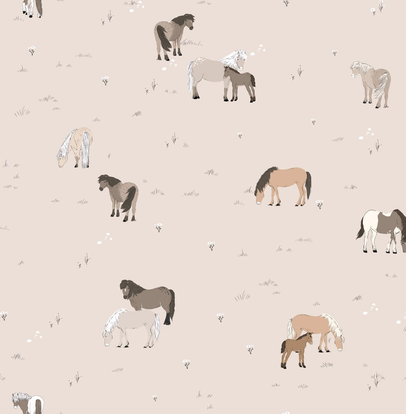 Self - adhesive Beige, Camel and Taupe Enchanted Horse Meadow Wallpaper for Kids&