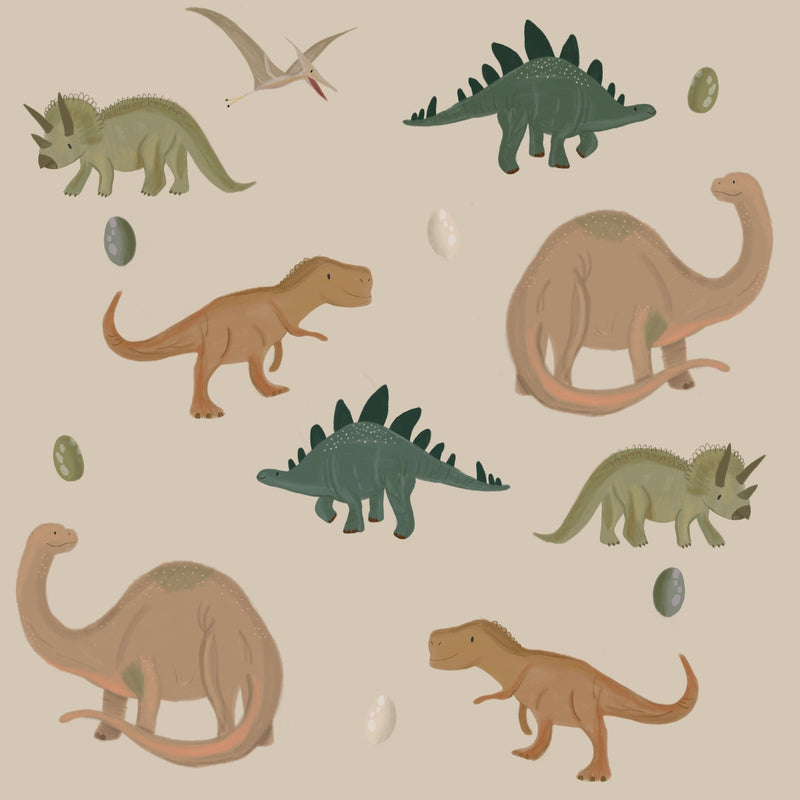 Self - adhesive Beige, Green and Camel Dinosaur Printed Wallpaper - The Rug Decor