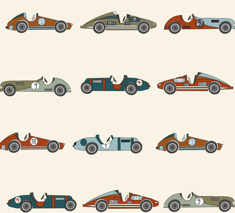 Self - adhesive Colorful Beige, Brown and Olive Antique Car Wallpaper - The Rug Decor