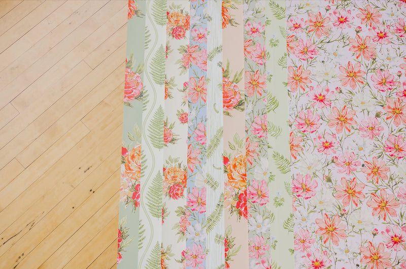 Self Adhesive Floral Printed Wallpaper Pink, Peach, Ivory and Green - The Rug Decor