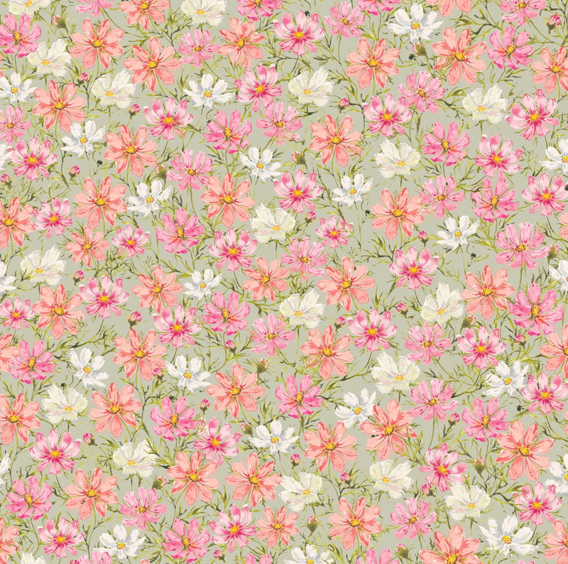 Self Adhesive Floral Printed Wallpaper Pink, Peach, Ivory and Green - The Rug Decor