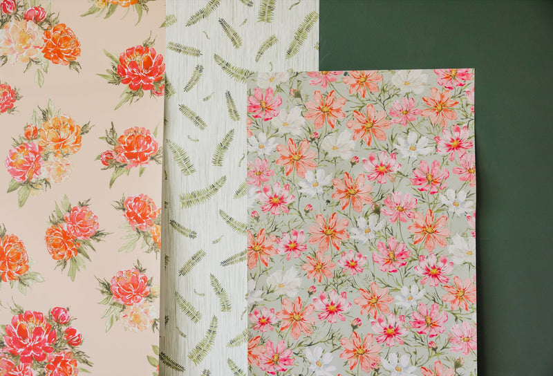 Self Adhesive Floral Printed Wallpaper Pink, Peach, Ivory and Green - The Rug Decor