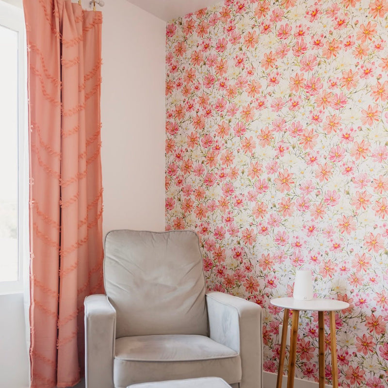 Self Adhesive Floral Printed Wallpaper Pink, Peach, Ivory and Green - The Rug Decor