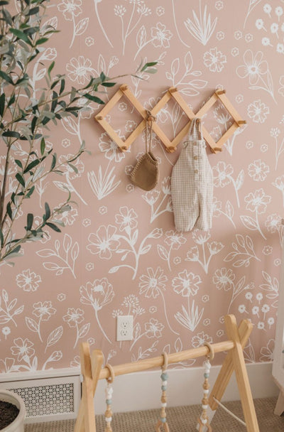 Self - adhesive Pink, Beige and Tan Subtle Floral Pattern wallpaper - The Rug Decor