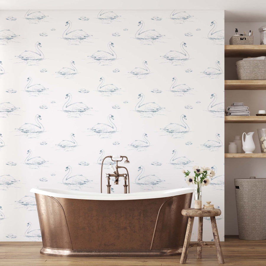 Self - adhesive Serene Duck Wallpaper Elegant Blue and White Bird - The Rug Decor