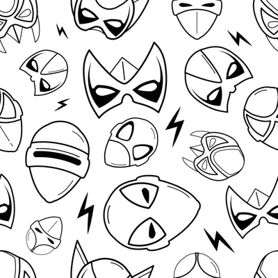 Self - adhesive Superhero Mask Wallpaper - Vector Line Art for Kids' Room Decor - The Rug Decor