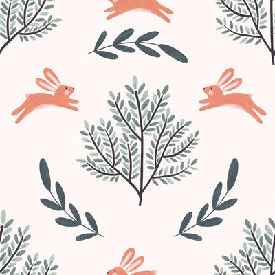 Self - adhesive Taupe and Ivory Tree and Rabbit Printed Wallpaper - The Rug Decor