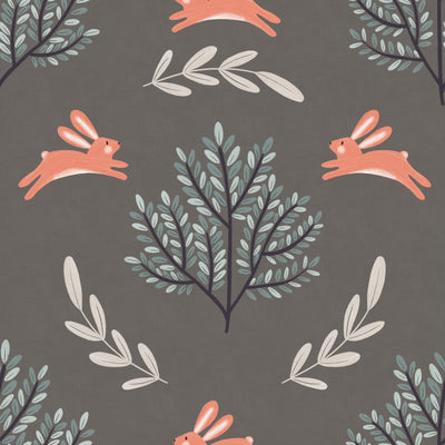 Self - adhesive Taupe and Ivory Tree and Rabbit Printed Wallpaper - The Rug Decor