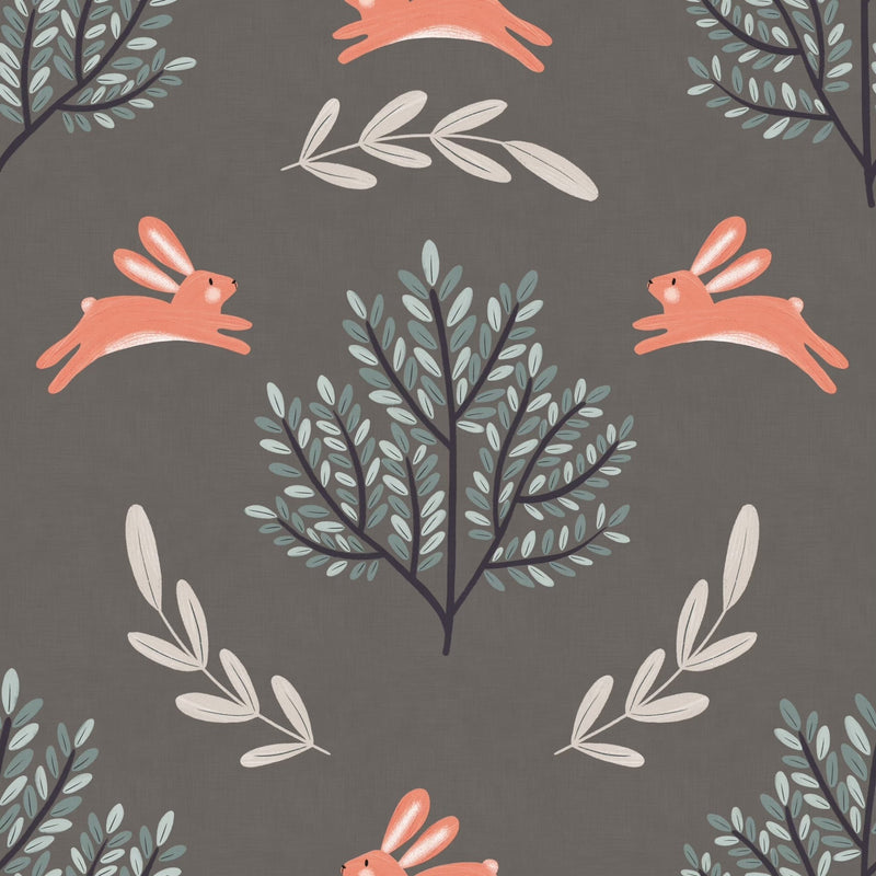 Self - adhesive Taupe and Ivory Tree and Rabbit Printed Wallpaper - The Rug Decor